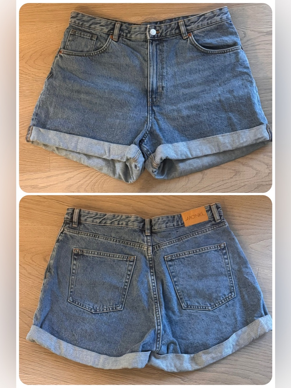 Monki @ASOS Women’s Tallie Turned Up Hem Denim Shorts In Med Blue Size 33